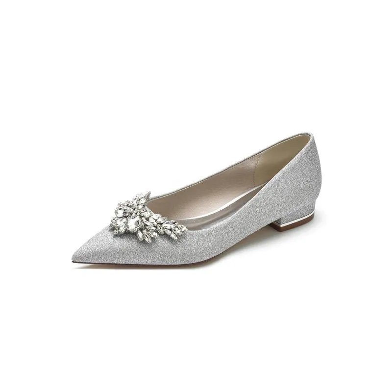 Glitter Pointed Toe Rhinestone Low Heels