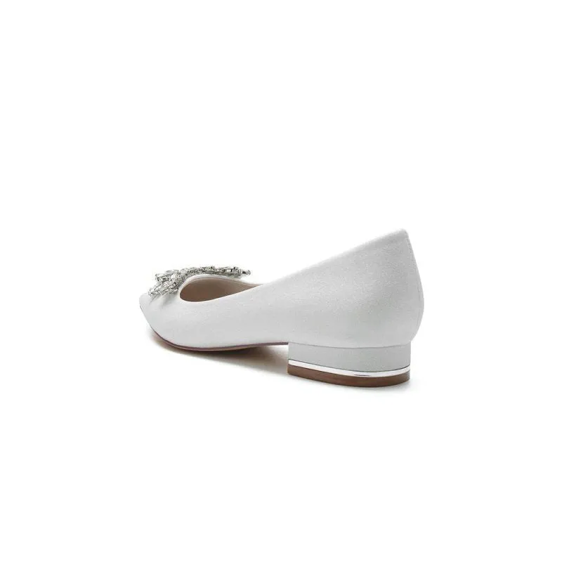 Glitter Pointed Toe Rhinestone Low Heels