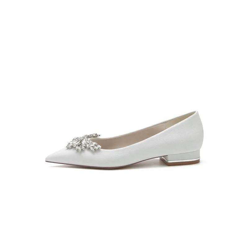 Glitter Pointed Toe Rhinestone Low Heels