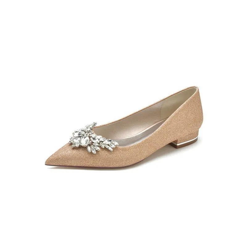 Glitter Pointed Toe Rhinestone Low Heels