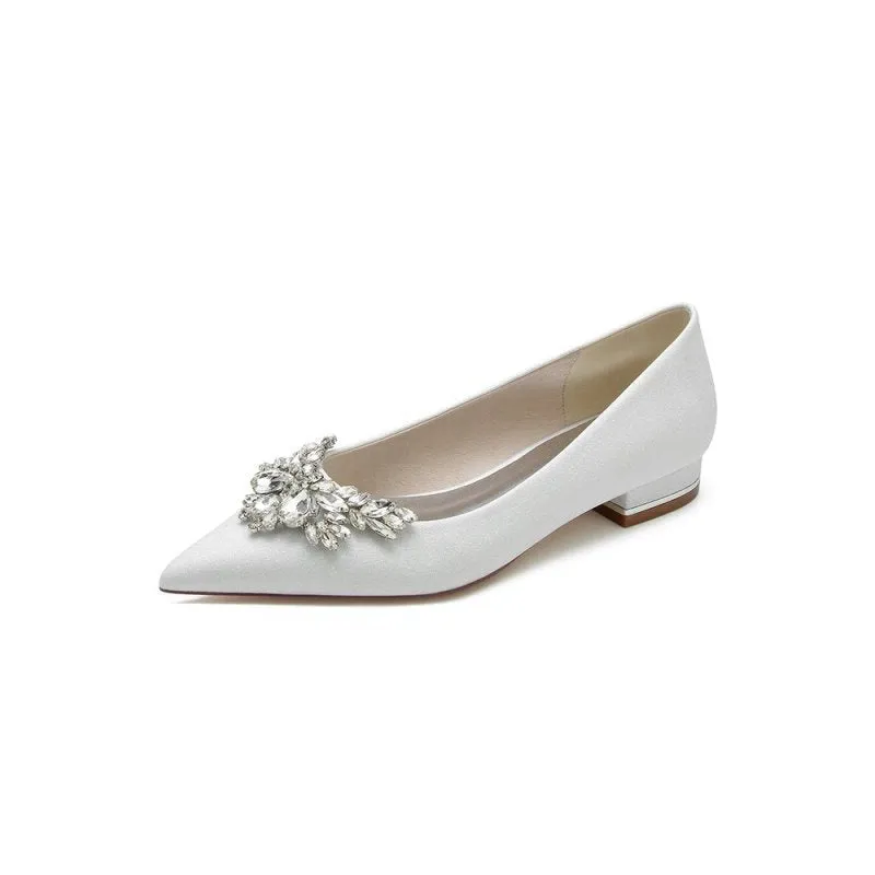 Glitter Pointed Toe Rhinestone Low Heels