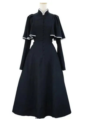 Gothic Lolita OP Dress Caped Ruflfe Black Long Sleeves Lolita One Piece Dresses