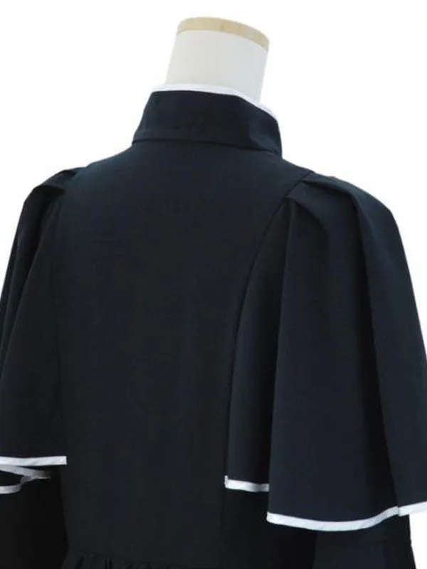 Gothic Lolita OP Dress Caped Ruflfe Black Long Sleeves Lolita One Piece Dresses