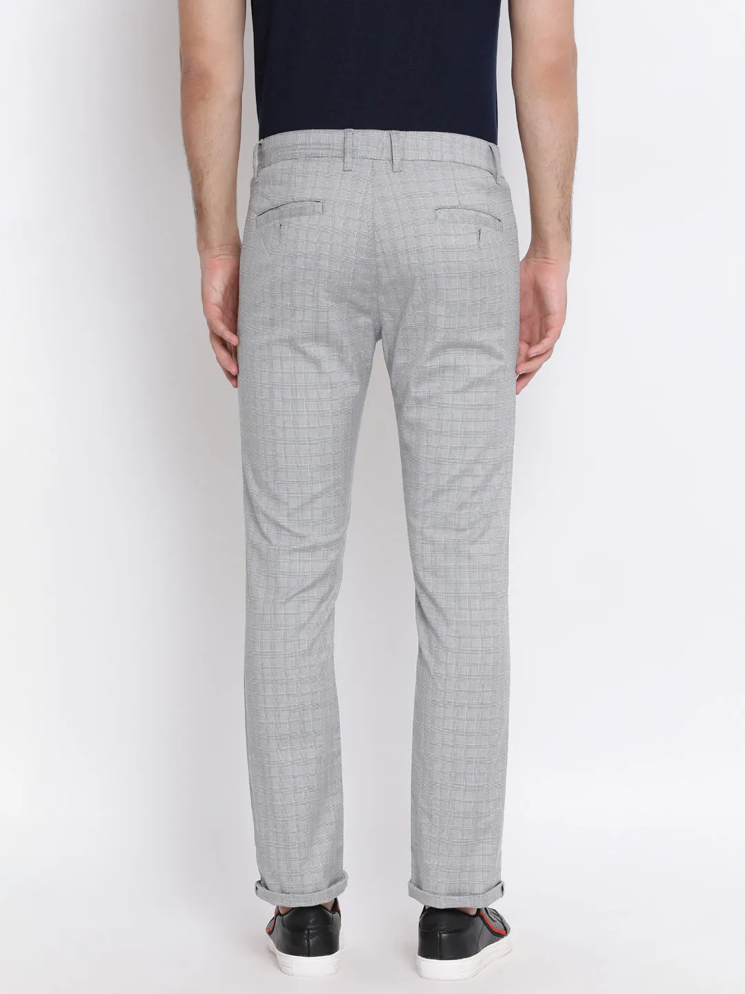 Grey Checked Slim Fit Trousers