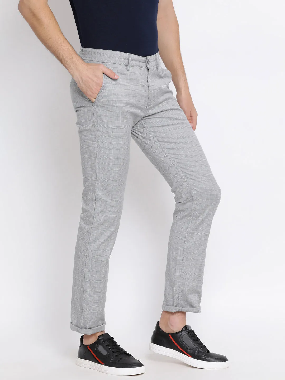 Grey Checked Slim Fit Trousers