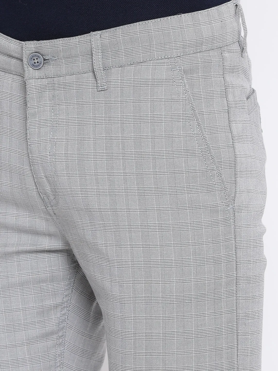 Grey Checked Slim Fit Trousers