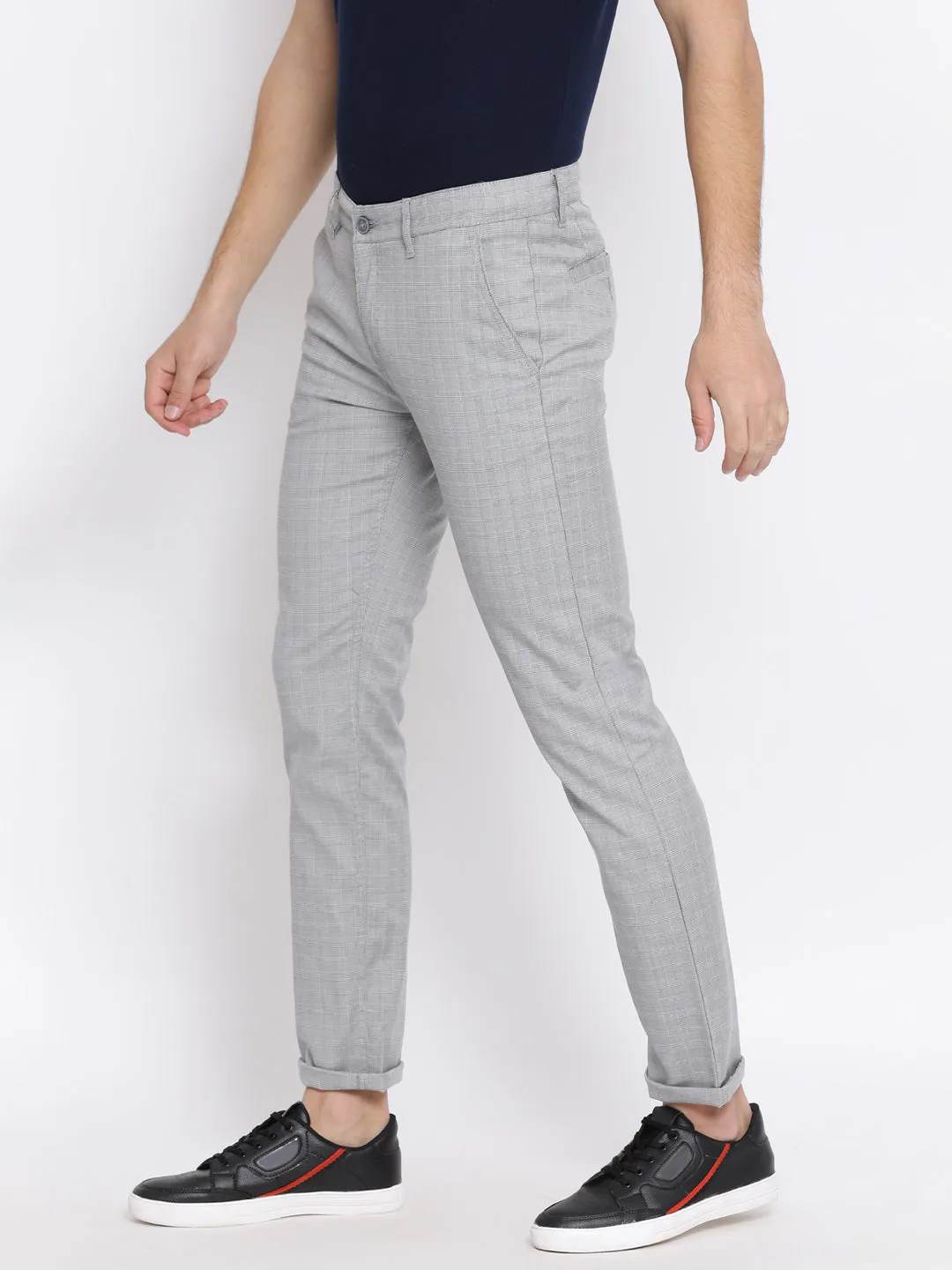 Grey Checked Slim Fit Trousers