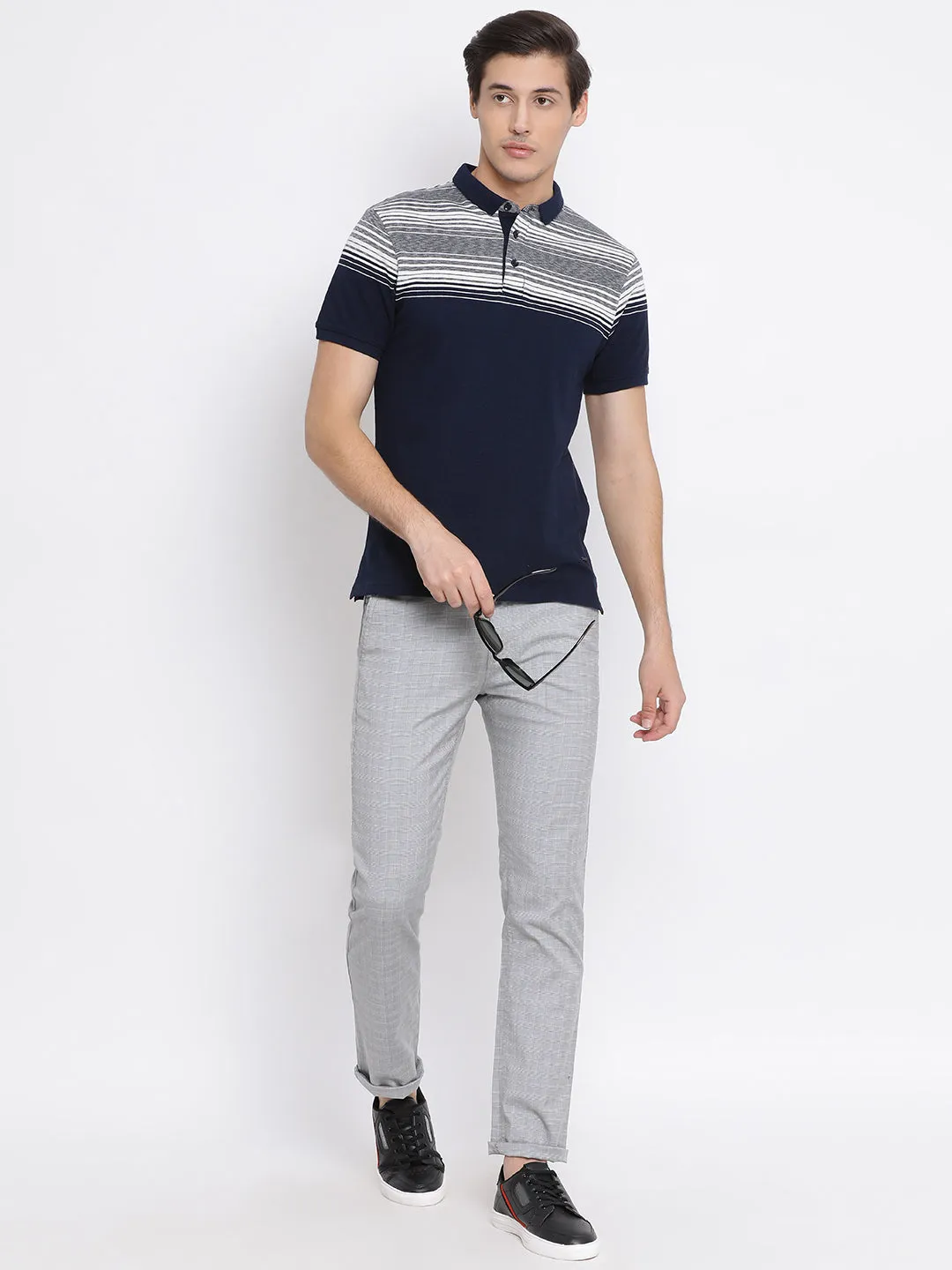 Grey Checked Slim Fit Trousers