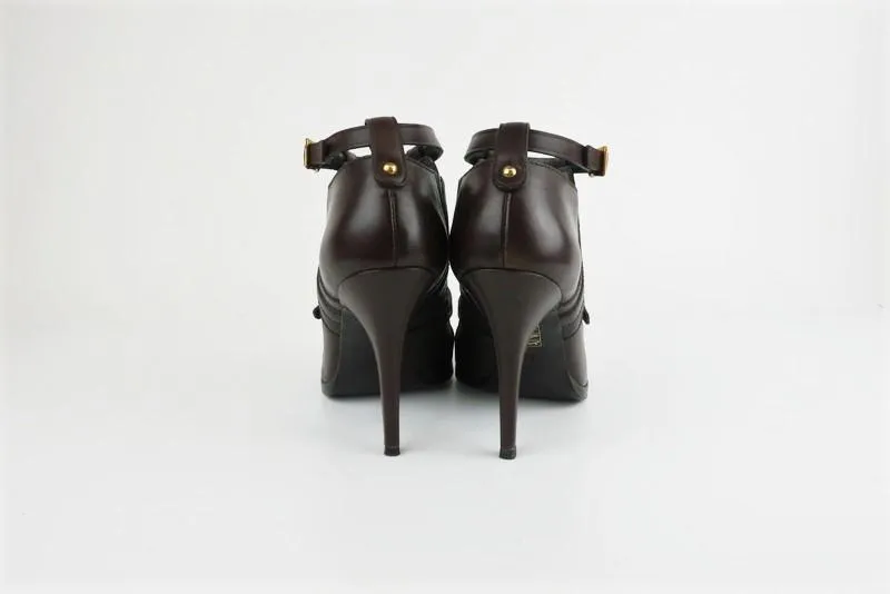 Gucci Booties Dark Brown Studded Leather Size 8.5 Open Toe Cutout Ankle Boots