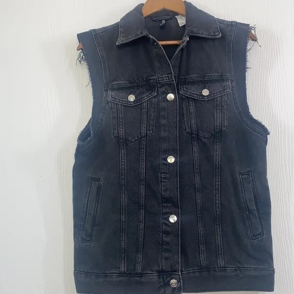 H&amp;M - Y2K Black Stonewash Denim Sleeveless Vest Size XXS