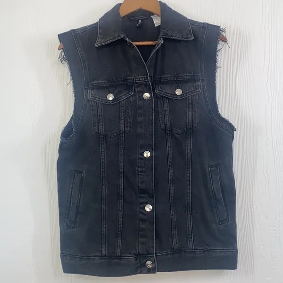H&amp;M - Y2K Black Stonewash Denim Sleeveless Vest Size XXS