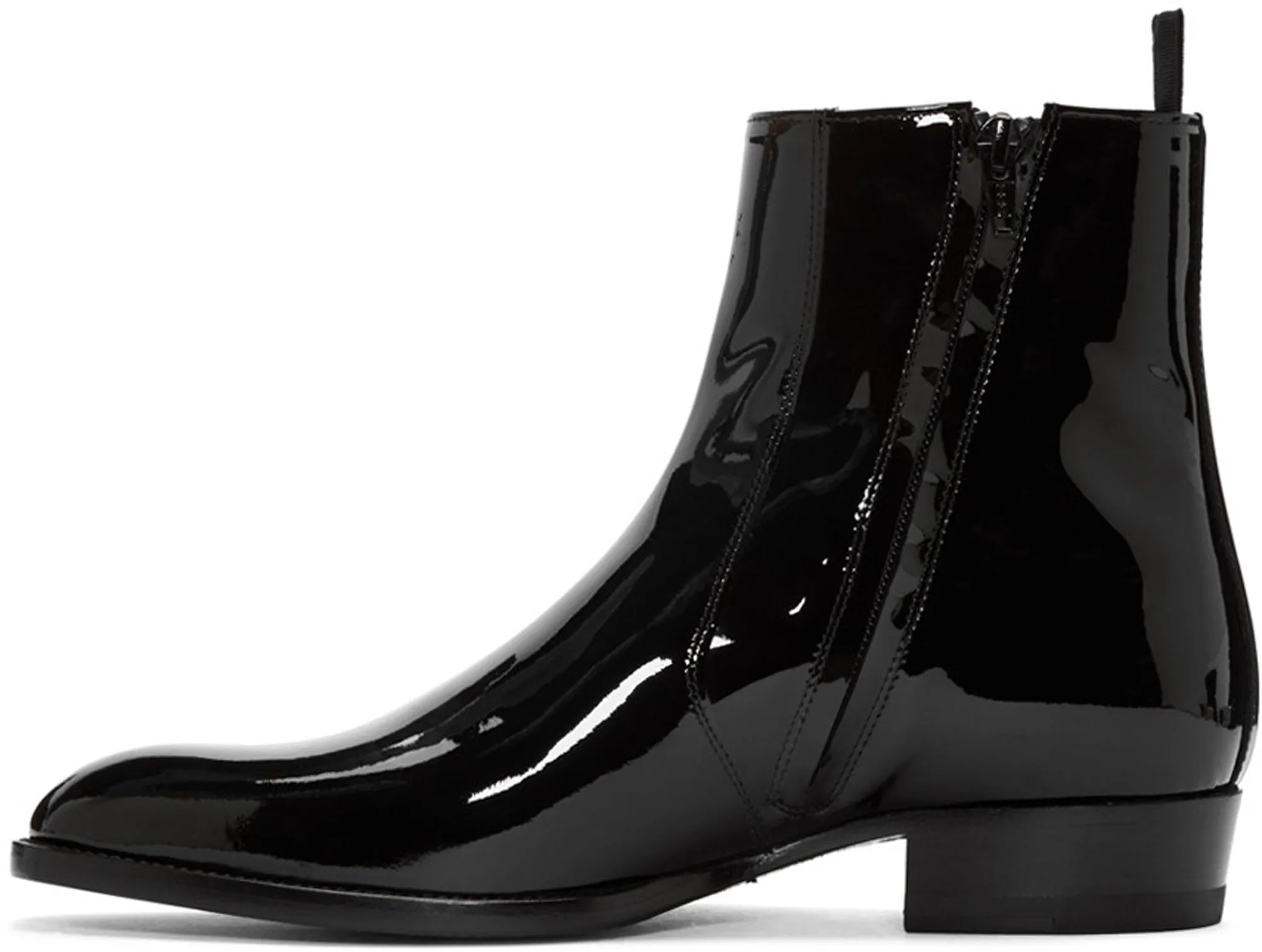 Handmade Black Color Genuine Patent Leather Stylish Ankle Side Zipper Boots For Men's