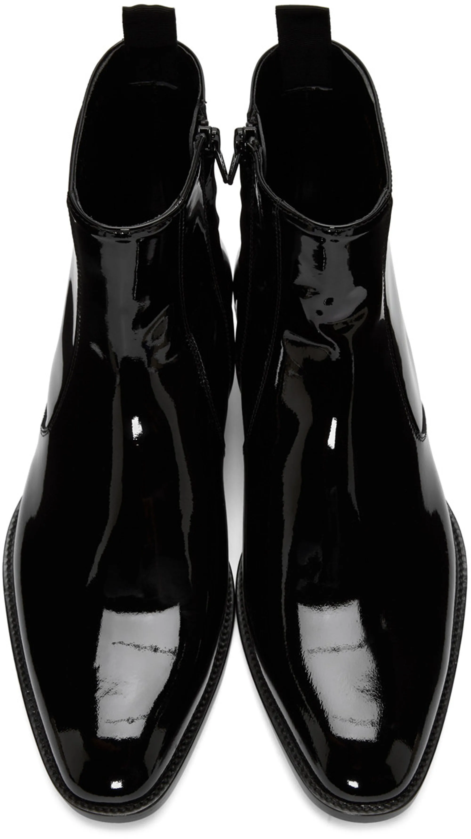 Handmade Black Color Genuine Patent Leather Stylish Ankle Side Zipper Boots For Men's