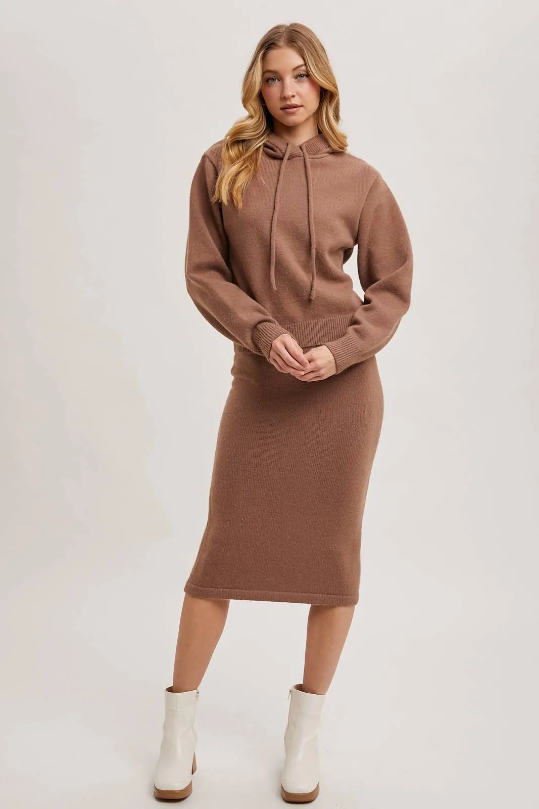 Happy Together Knit Hoodie & Pencil Skirt Set: Oatmeal