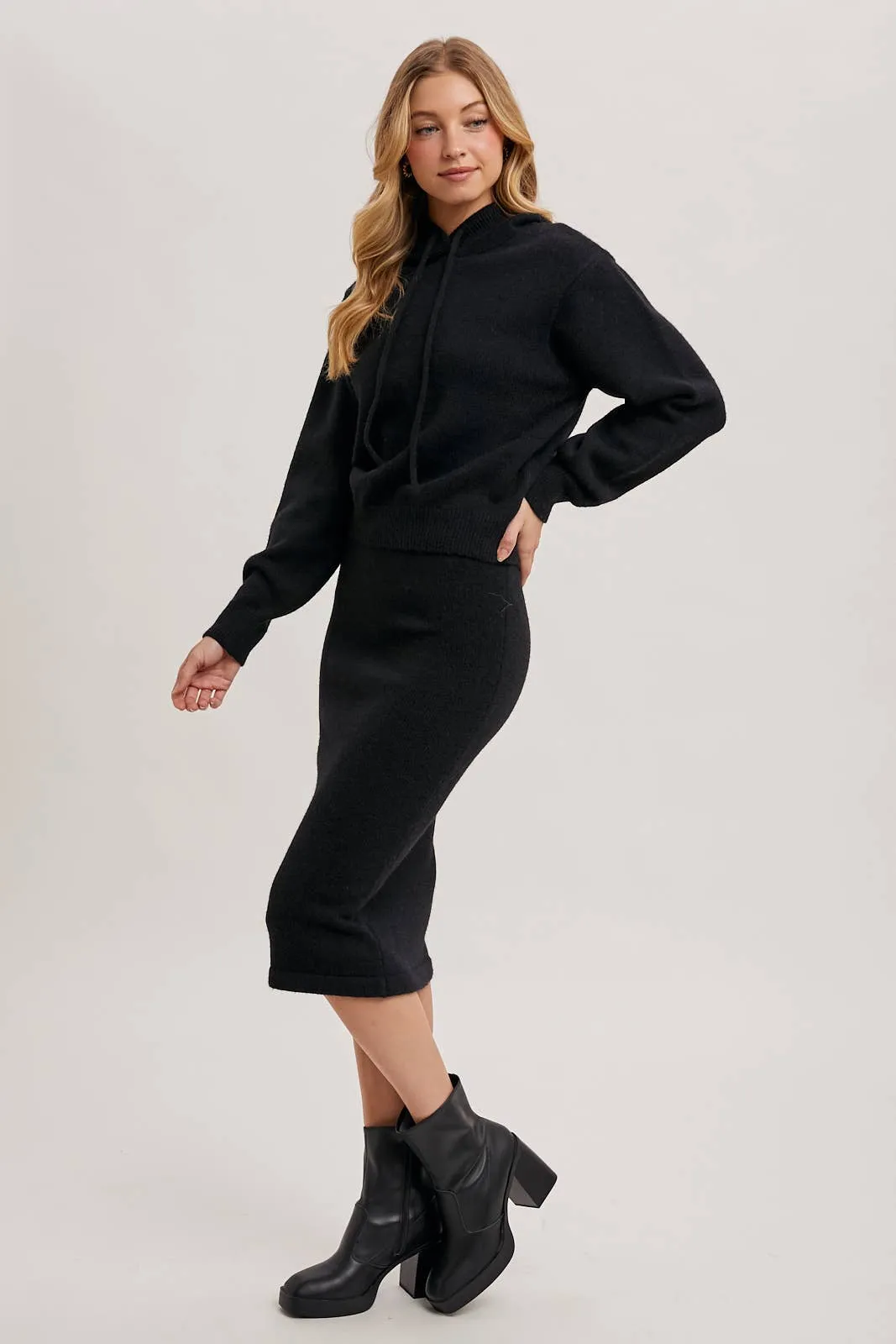 Happy Together Knit Hoodie & Pencil Skirt Set: Oatmeal