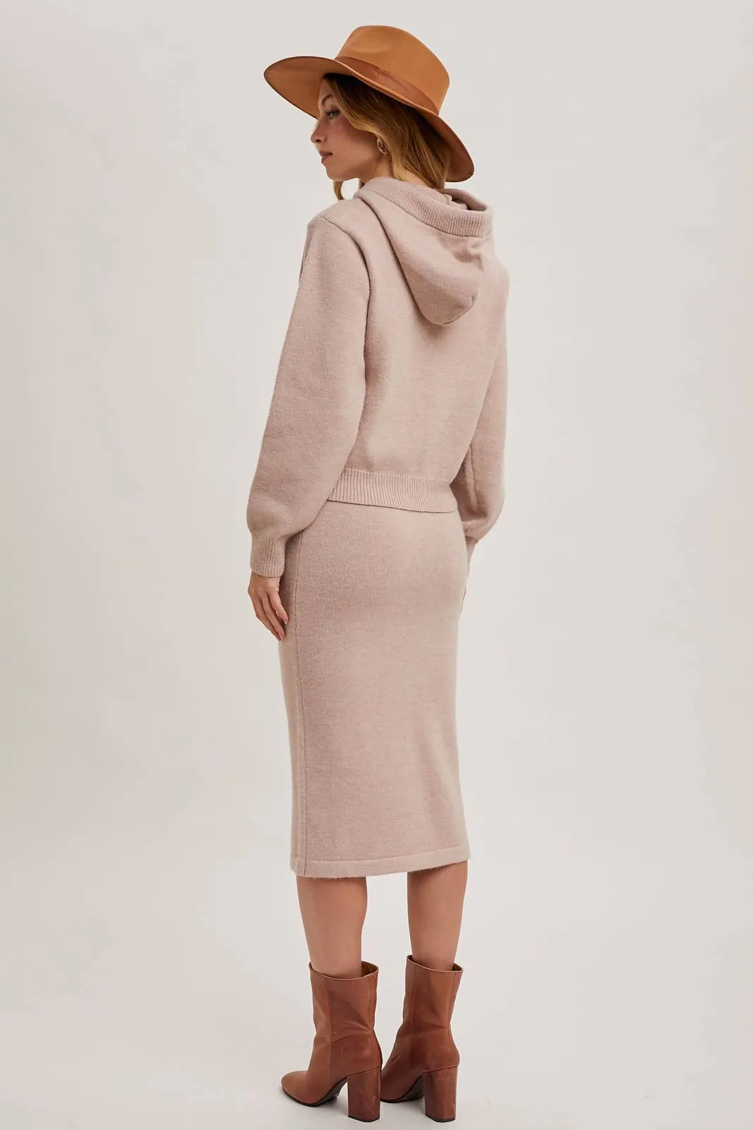 Happy Together Knit Hoodie & Pencil Skirt Set: Oatmeal