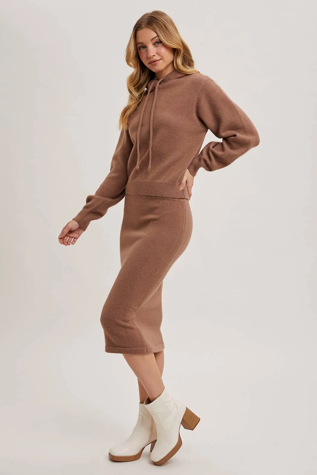 Happy Together Knit Hoodie & Pencil Skirt Set: Oatmeal