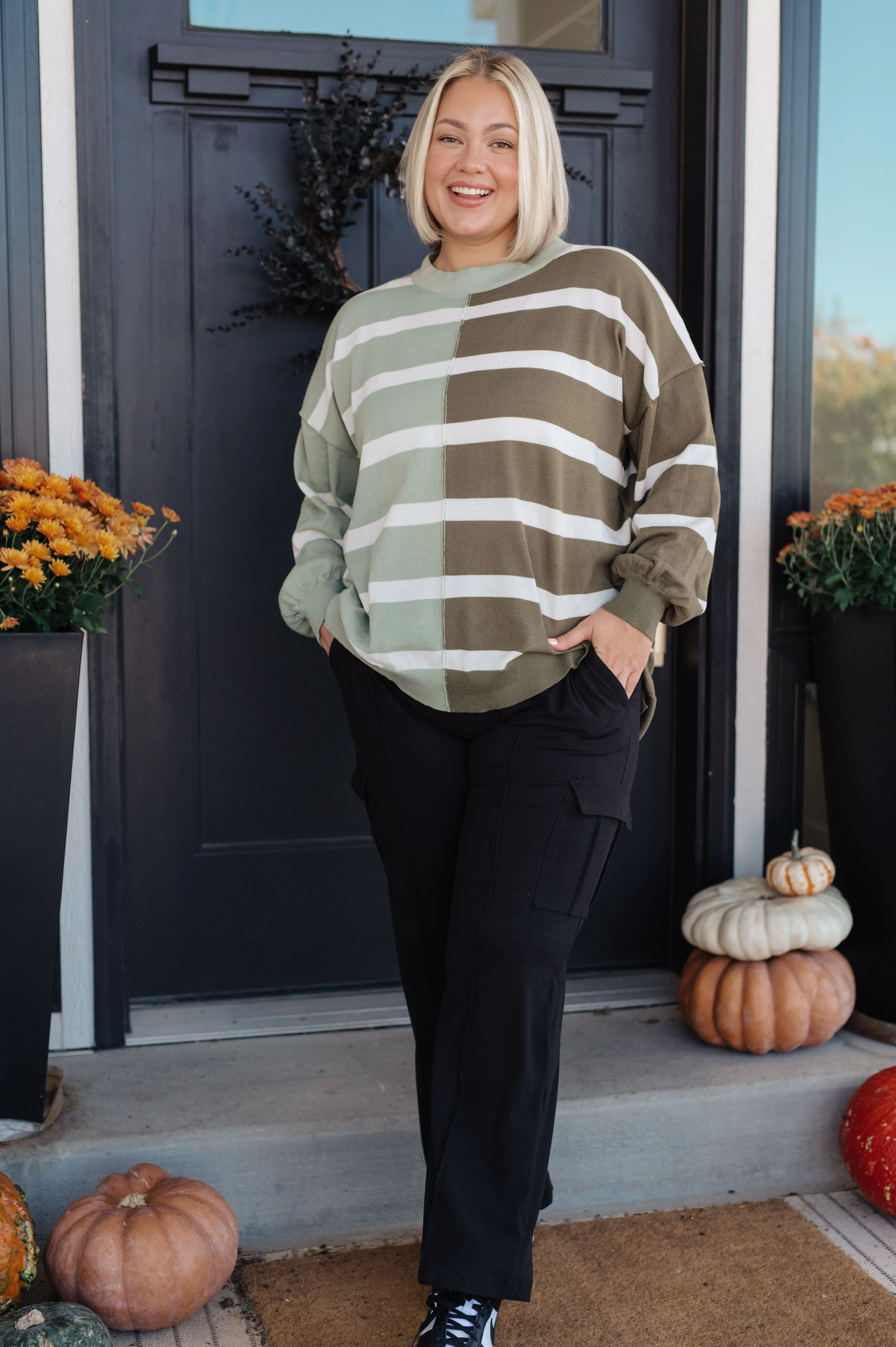 Hazel Blues® |  Can't Decide Color Block Striped Sweater