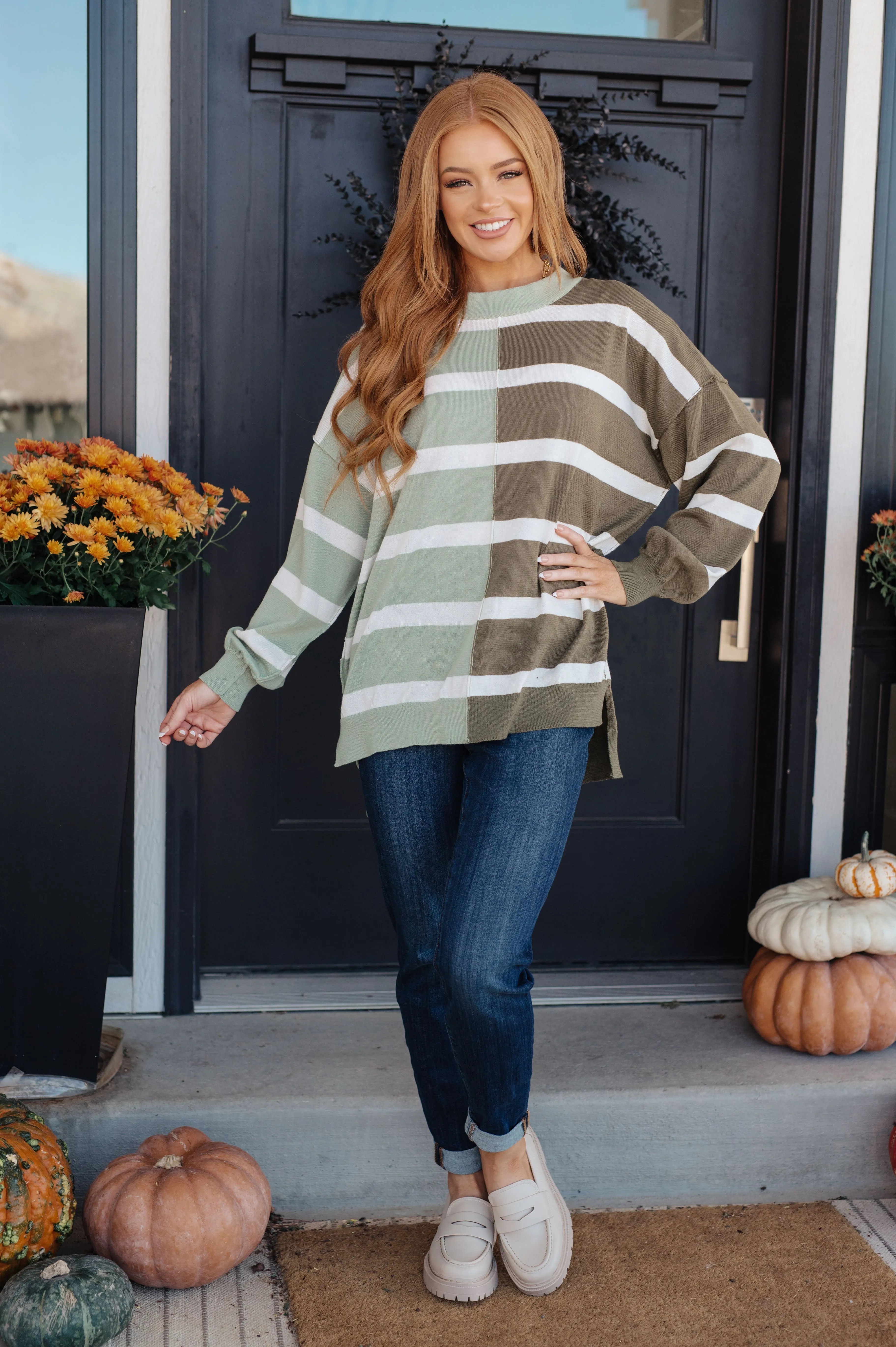 Hazel Blues® |  Can't Decide Color Block Striped Sweater