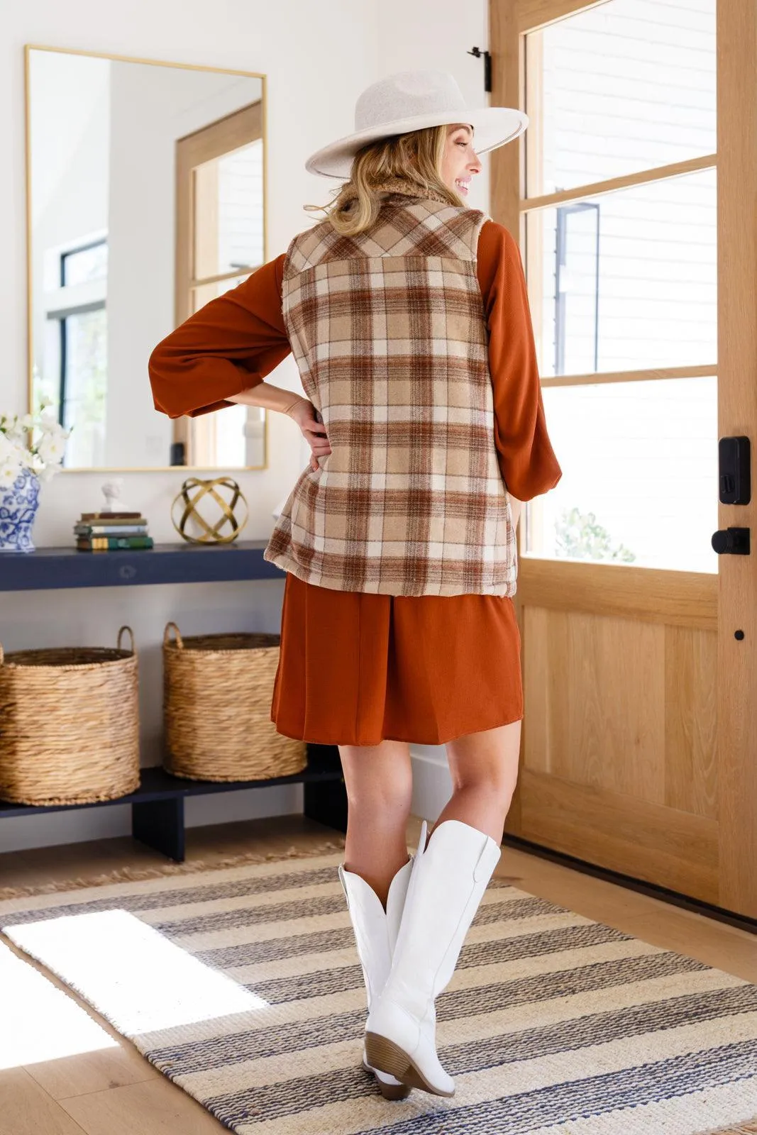 Hazel Blues® | Snug And Stylish Plaid Fur Lined Wide Collar Vest