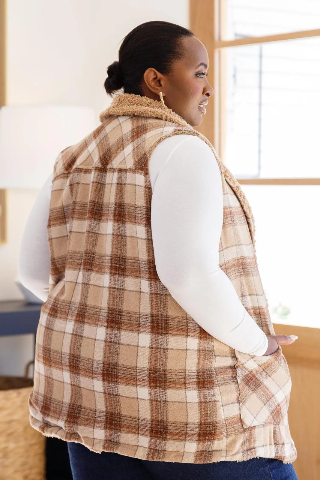 Hazel Blues® | Snug And Stylish Plaid Fur Lined Wide Collar Vest