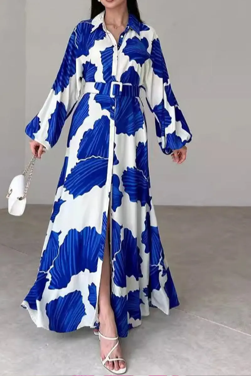 HBR1013 Leaf Print Maxi Dress