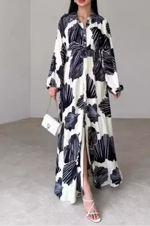 HBR1013 Leaf Print Maxi Dress
