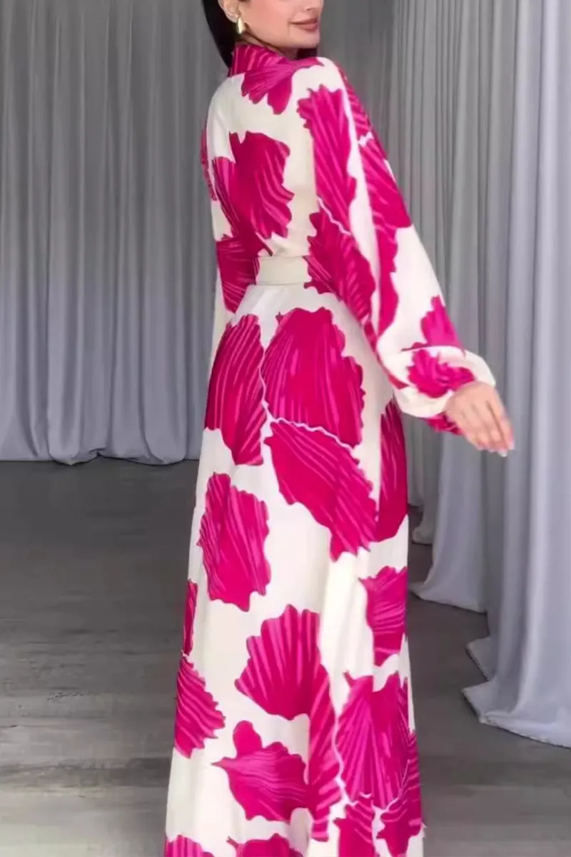 HBR1013 Leaf Print Maxi Dress