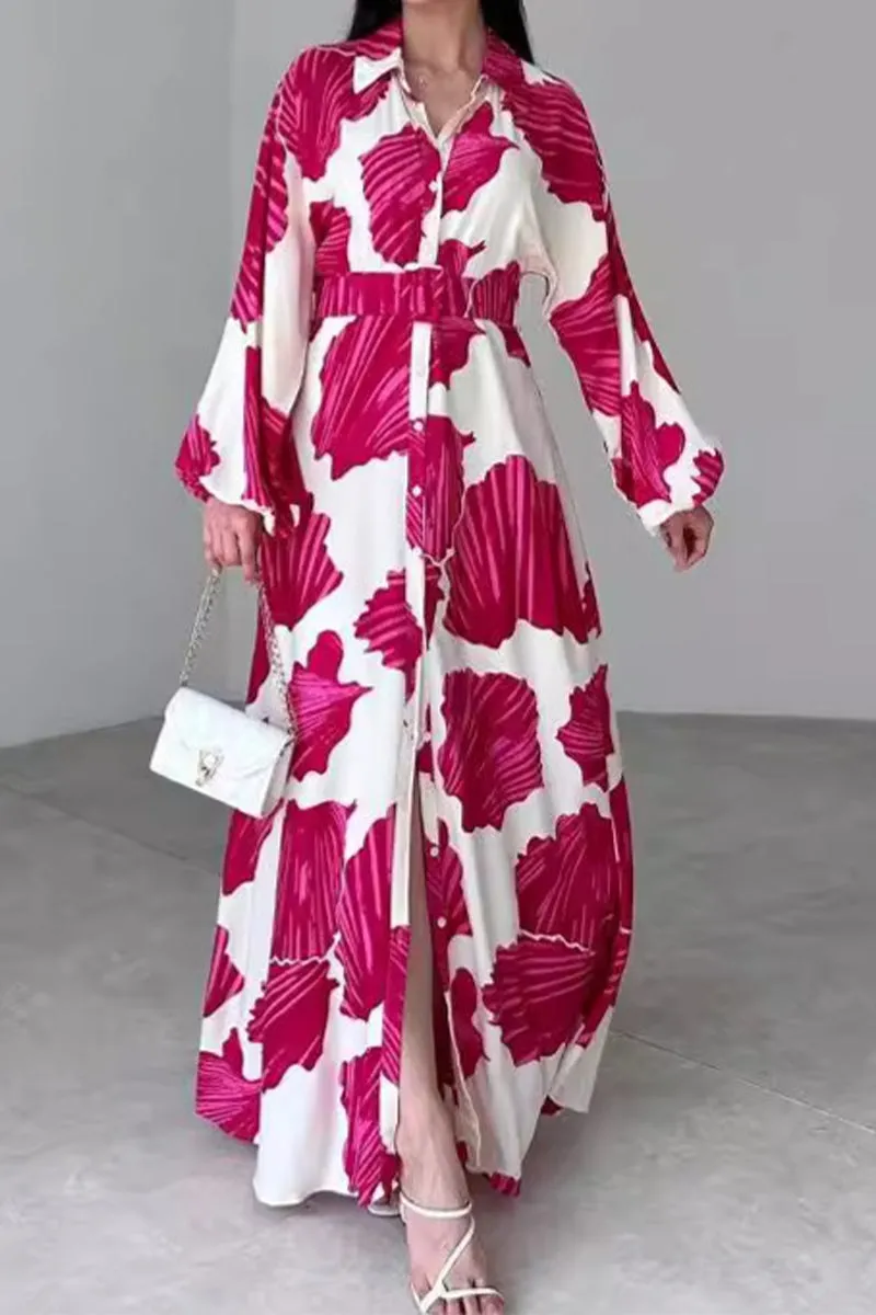 HBR1013 Leaf Print Maxi Dress