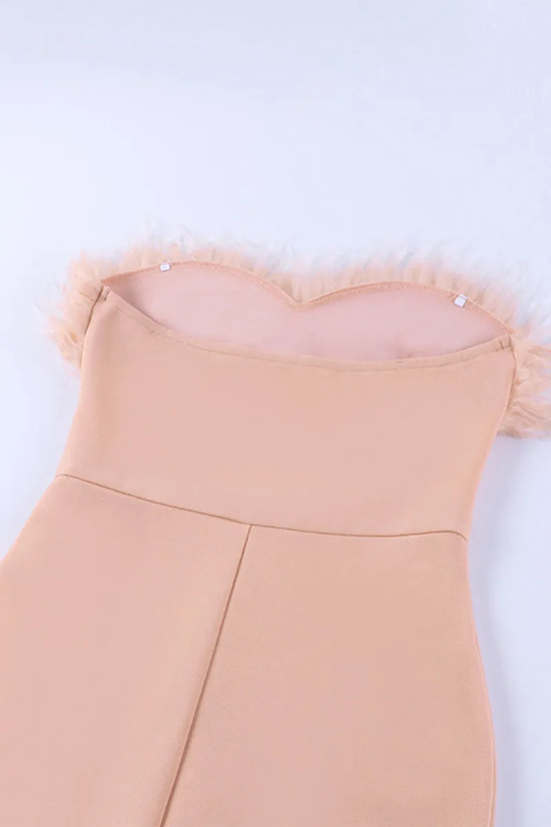 HBT1250 Hip sleeveless fur pencil skirt dress