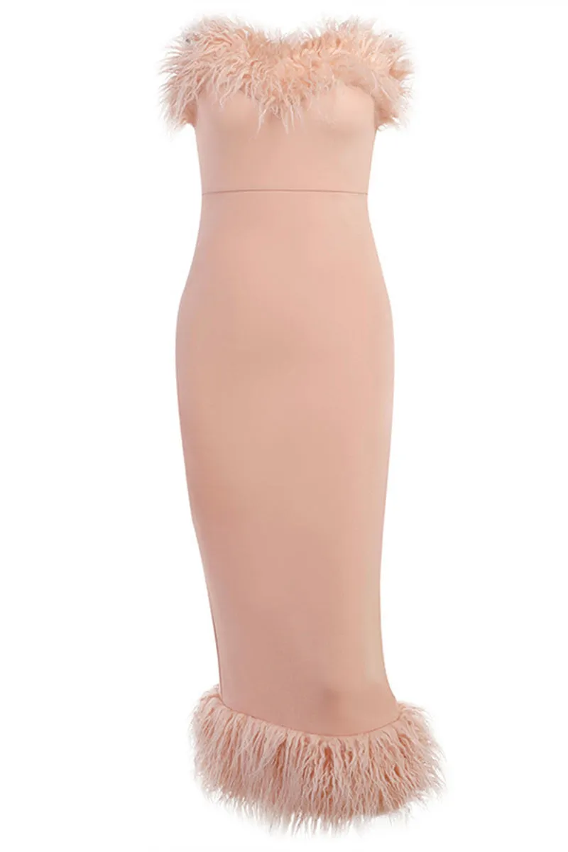 HBT1250 Hip sleeveless fur pencil skirt dress