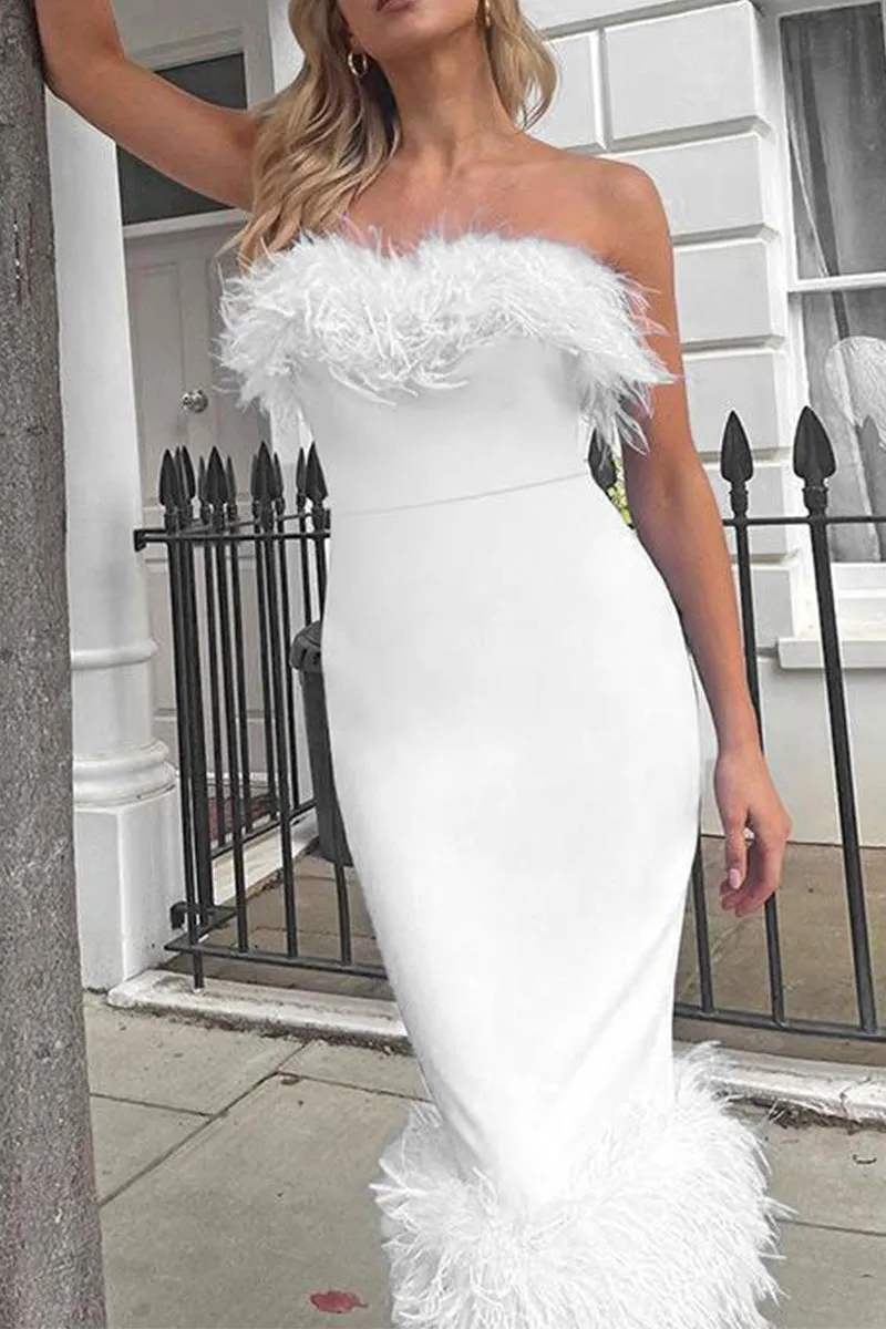HBT1250 Hip sleeveless fur pencil skirt dress