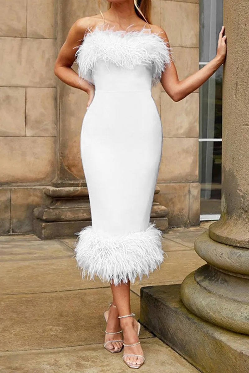 HBT1250 Hip sleeveless fur pencil skirt dress