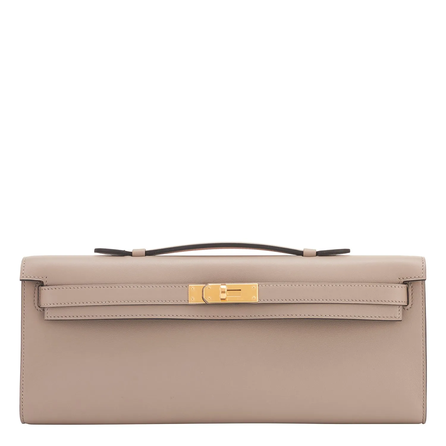 Hermes Gris Asphalt Kelly Cut Pochette Clutch Swift Gold Hardware