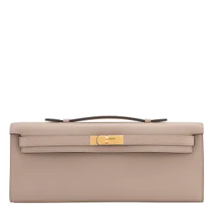 Hermes Gris Asphalt Kelly Cut Pochette Clutch Swift Gold Hardware