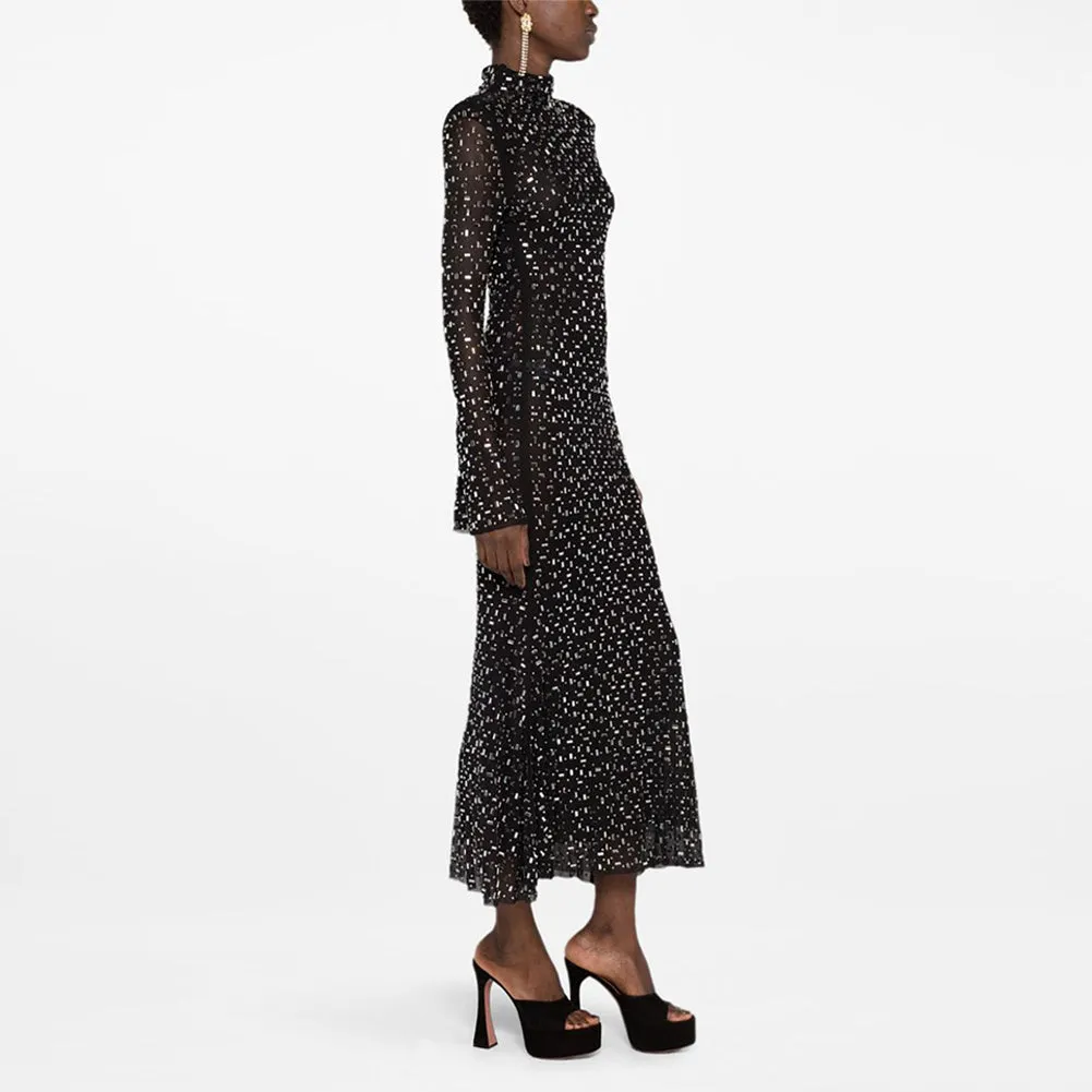 High Neck Long Sleeve Rhinestone Maxi Dress KLYKY02