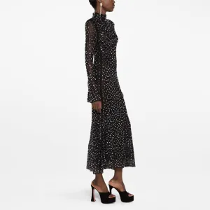 High Neck Long Sleeve Rhinestone Maxi Dress KLYKY02