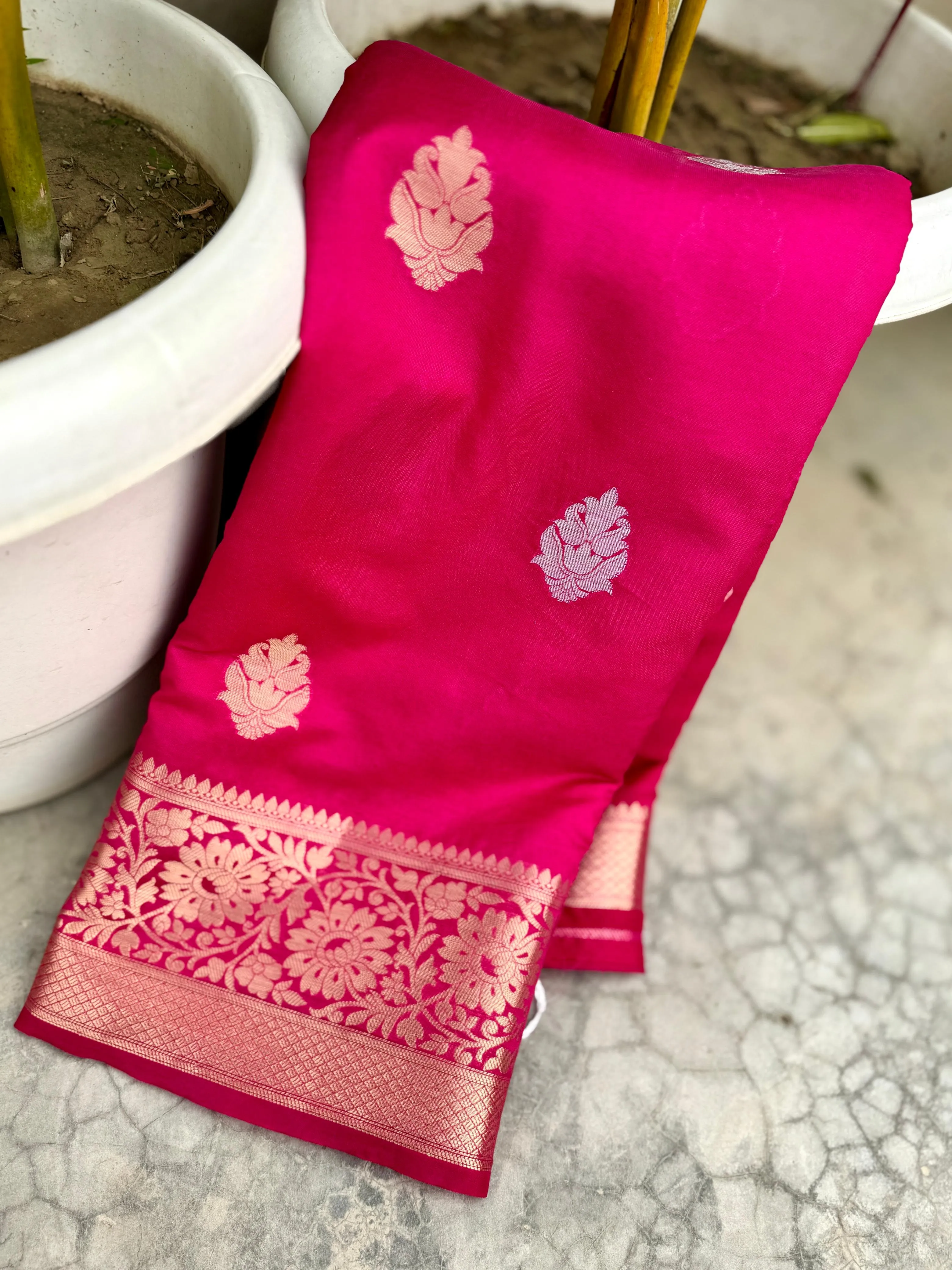 Hot Pink Banarasi Soft Silk with Zari work Saree