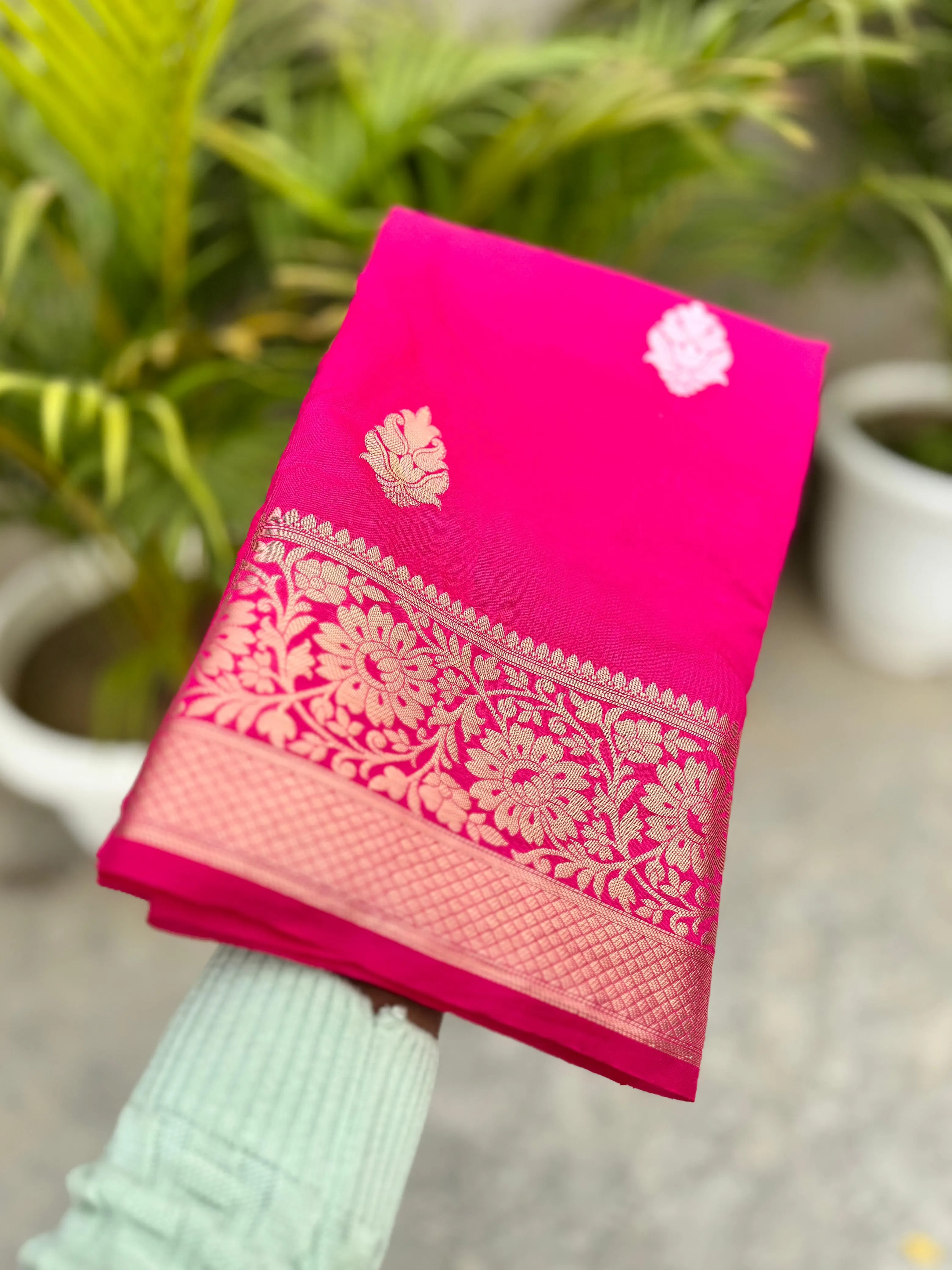Hot Pink Banarasi Soft Silk with Zari work Saree