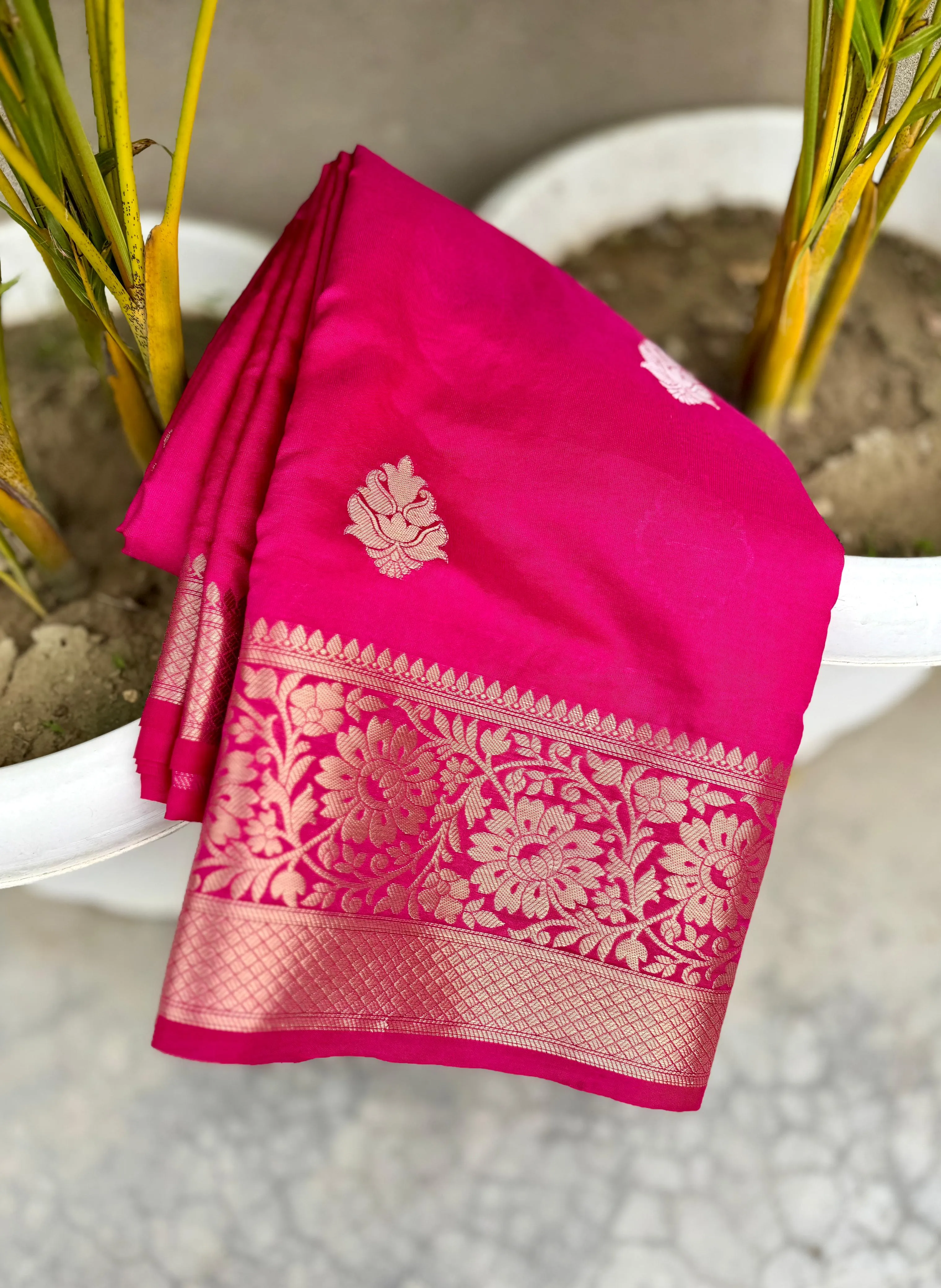 Hot Pink Banarasi Soft Silk with Zari work Saree
