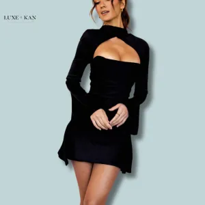 House of CB TOIRA 
BLACK DRAPED CORSET DRESS