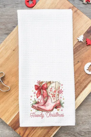 Howdy Christmas Coquette Boots Waffle Kitchen Towel