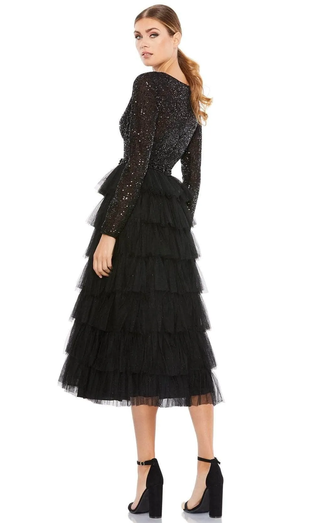 Ieena Duggal - 26299 Long Sleeve Sequined Bodice A-Line Dress