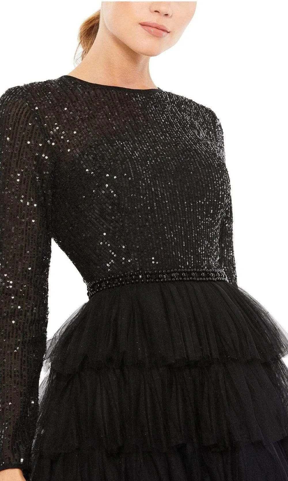 Ieena Duggal - 26299 Long Sleeve Sequined Bodice A-Line Dress