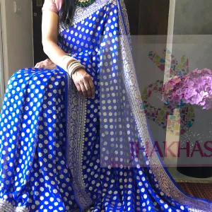 Ink Blue Full jaal Banarasi Occasion Saree