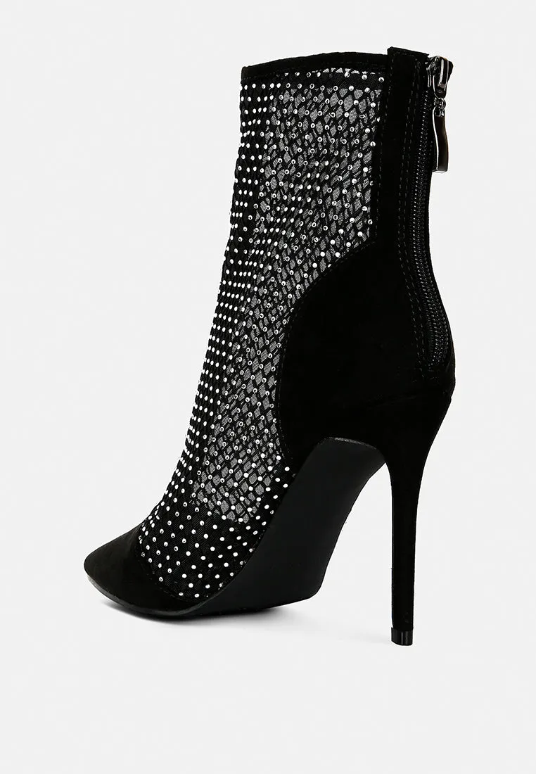 Jazz Rhinestone Embellished Mesh Stiletto Boots By Ruw