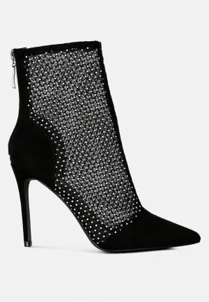 Jazz Rhinestone Embellished Mesh Stiletto Boots By Ruw