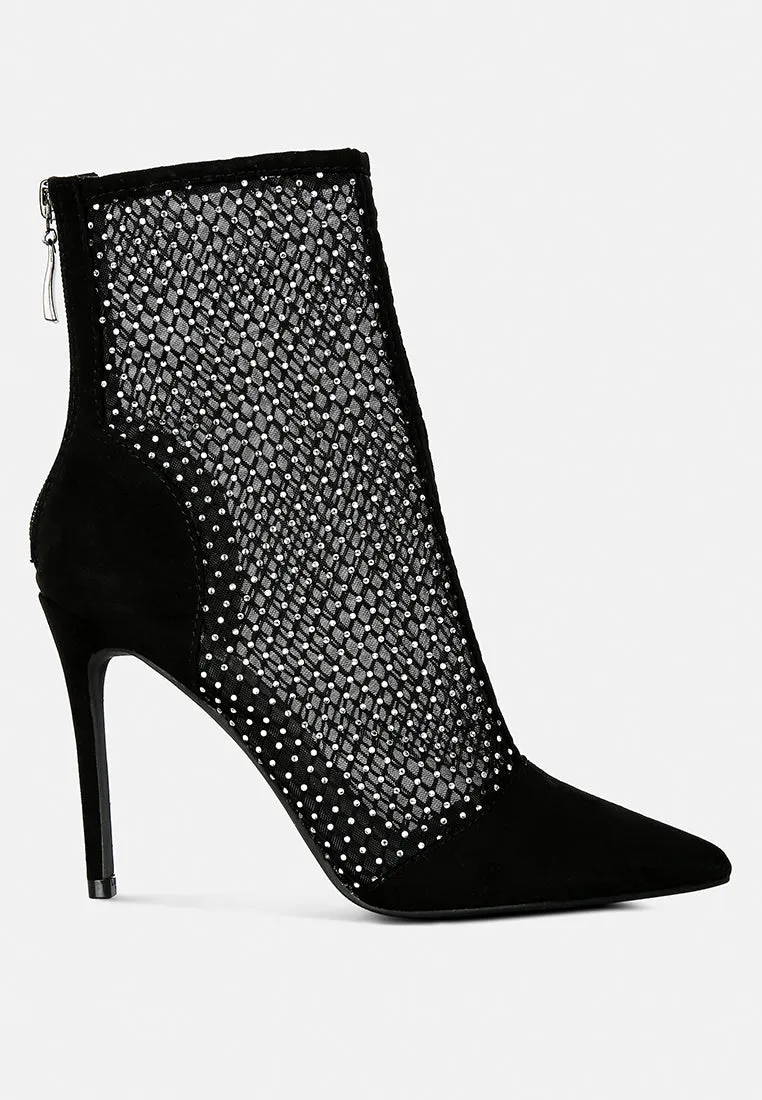 Jazz Rhinestone Embellished Mesh Stiletto Boots By Ruw