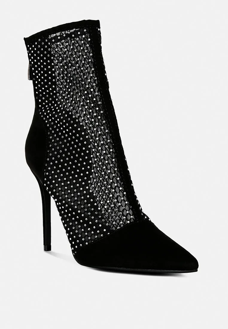 Jazz Rhinestone Embellished Mesh Stiletto Boots By Ruw