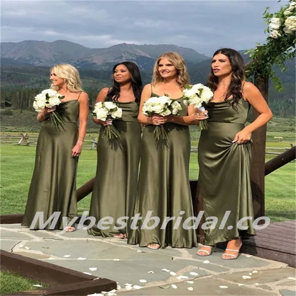 Jewel Spaghetti straps A-line Elegant Simple Long Bridesmaid Dresses,BDS0186